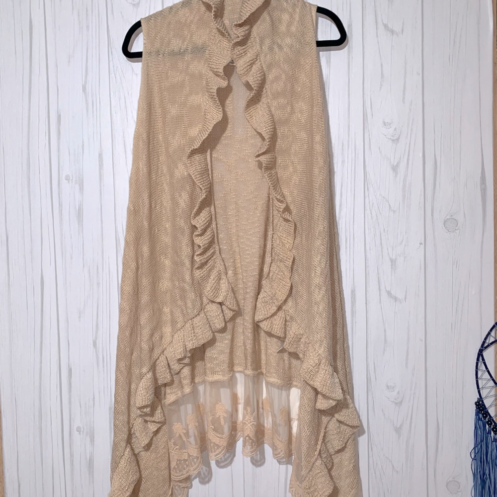 Umgee long scarf drape crochet knit sweater